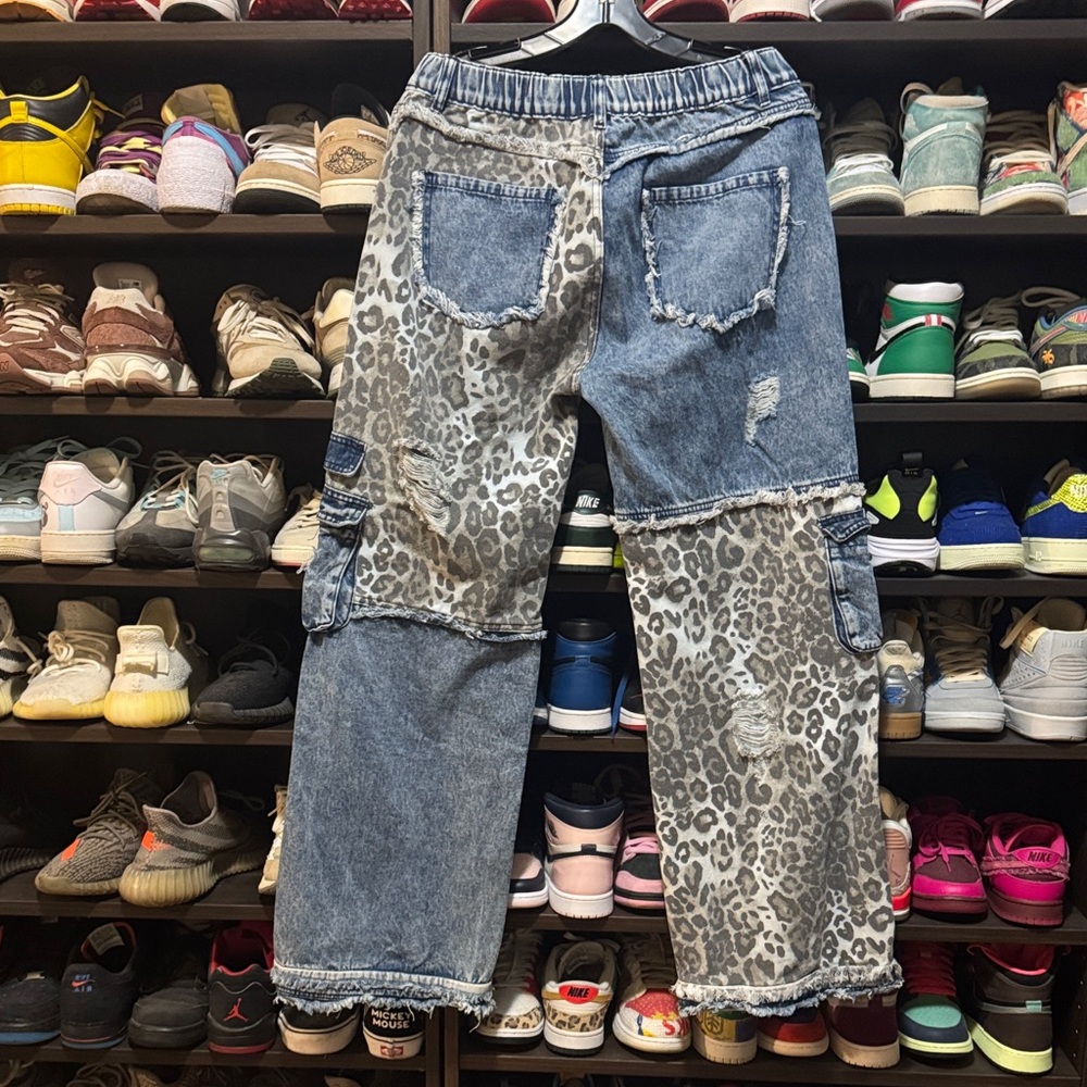 Patchwork Leopard Cargo Boyfriend Jeans - image 7